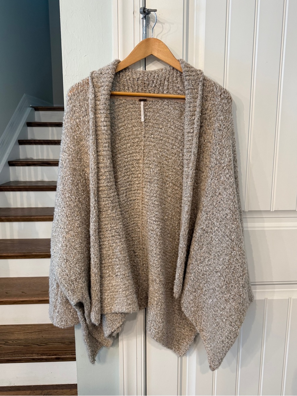 Free People XS Oatmeal Bouclé Knit Oversized Cocoon Cardigan Open Front